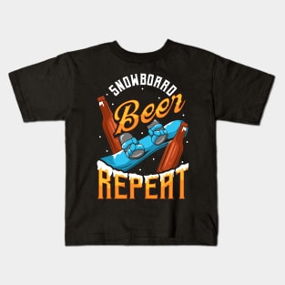 Funny Snowboard Beer Repeat Snowboarding Kids T-Shirt